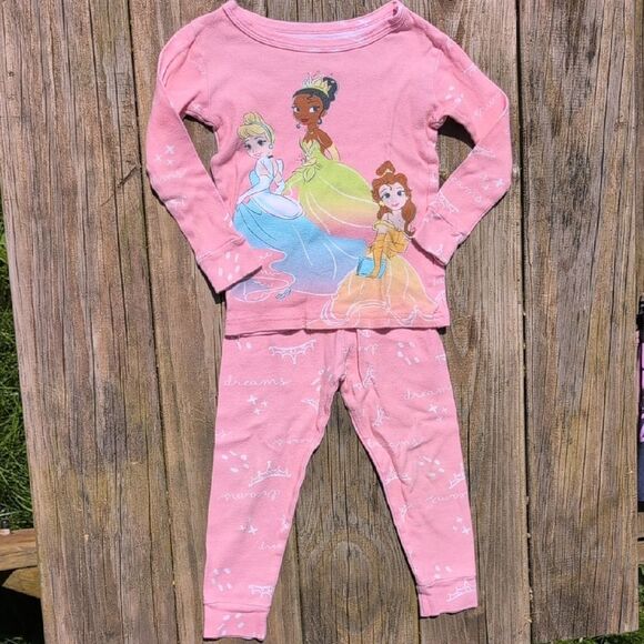 Disney Other - Disney Princess 3T Girls Pink Long Sleeve Pajama Set Belle Tiana Cinderella